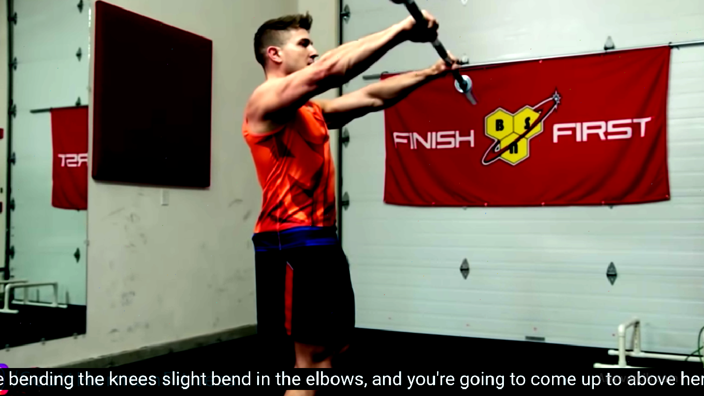 Use a barbell to lift the barbell forward (Front Raise)