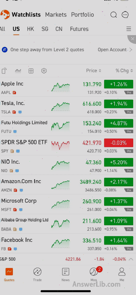 Enter the Futu Moomoo App and find the stock that is interested in from Watchlist