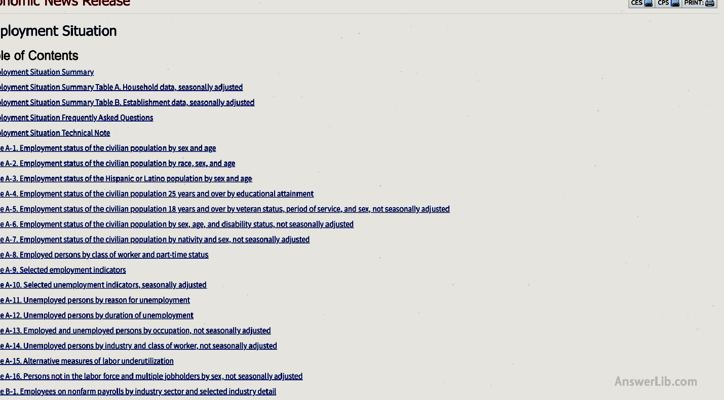 B-1 form of Labor Statistics of the US Department of Labor