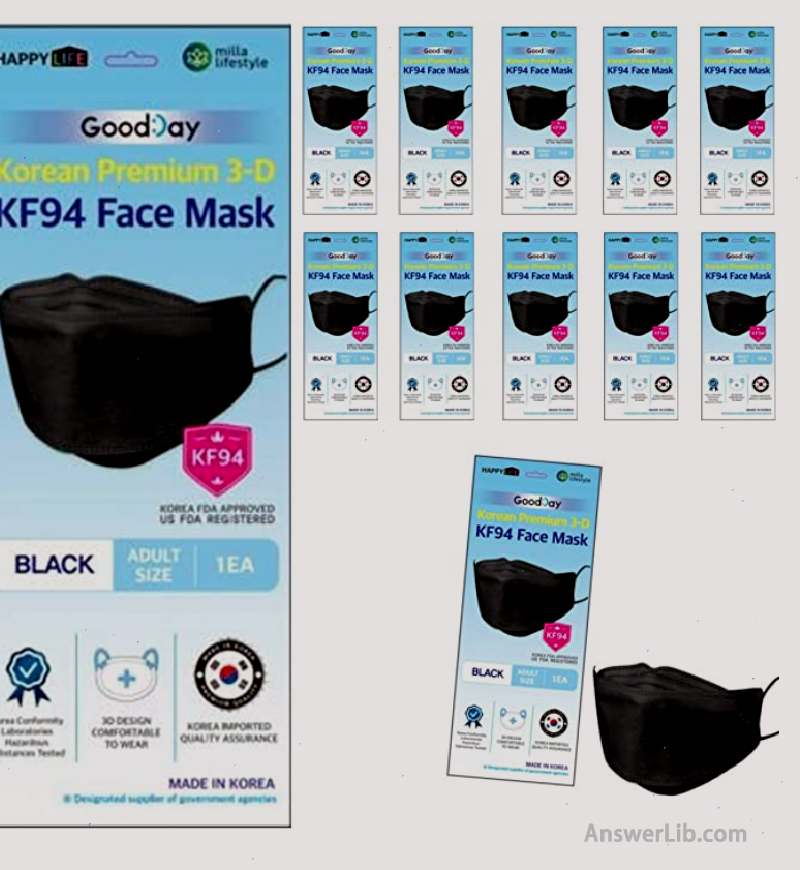 Adult KN94 mask: Good Day Korea Black Disposable KF94 FACE MASKS