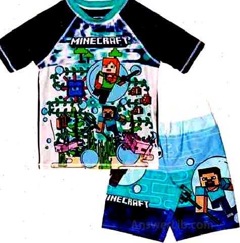 Minecraft Zombie Creeper Alex Steve Rash Guard and Swim Trunks Outfit Set Little Kid to Big Kid