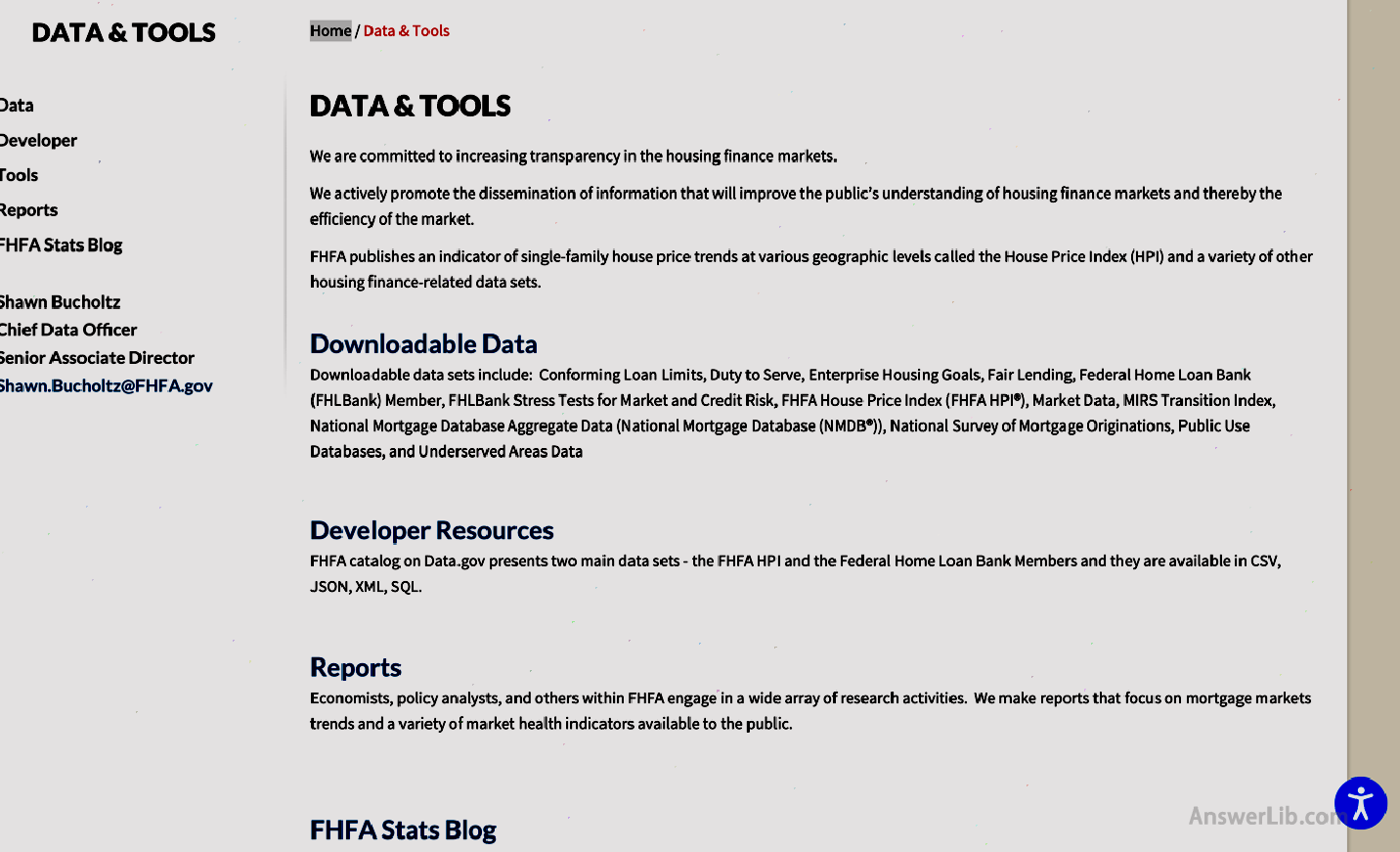 Federal Housing Financial Bureau data page