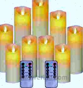 RY King Set of 9 Pillar Real Wax Flameless LED Battery Operated Electric Flickering Candles