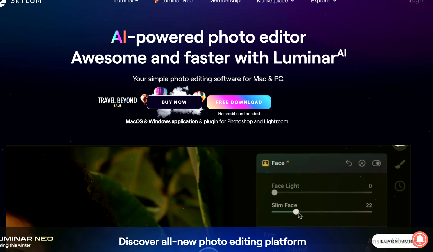 Best fast picture editing software: Skylum Luminar AI