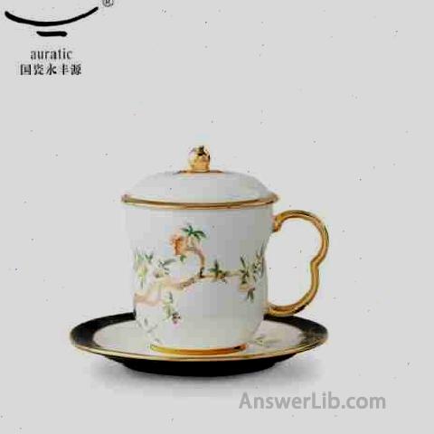 Auratic National Porcelain Yongfengyuan Lady Porcelain · Pomegranate Home Ceramic Tea Cup Three-piece Set with Bubble Tea Cup White 240ml