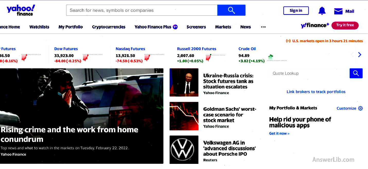 Find the company's profit statement in Yahoo Finance