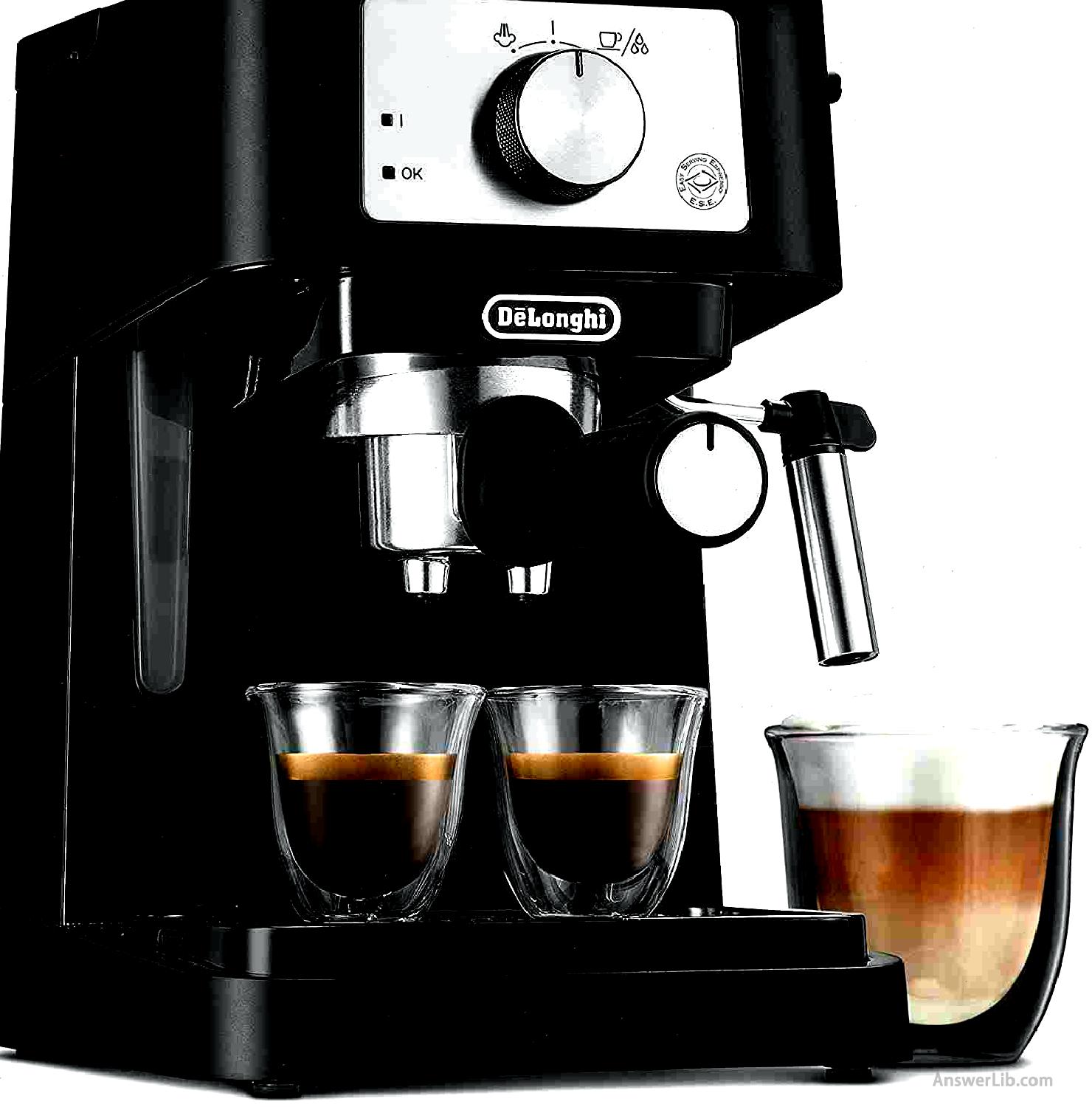 The most durable Delong coffee machine: De’longhi Stilosa Manual Espresso Machine, Latte & CAPPUCCINO MAKER, 15 BAR PUMP PRESSSURE + Manual Milk Frother Steam Wandd