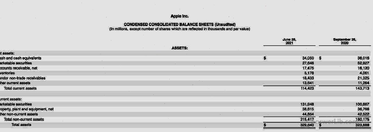 Screenshot of Apple's balance sheet