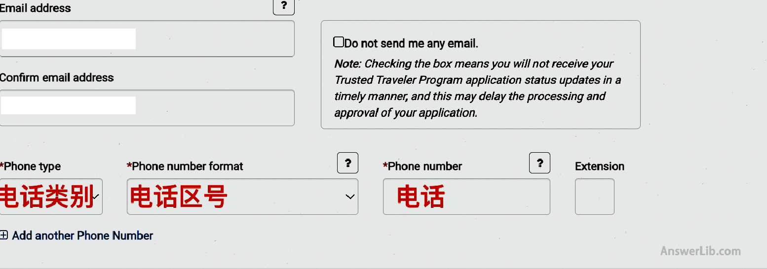 Global Entry Fill in the contact information