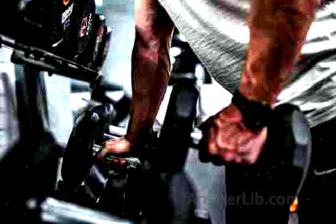 person in gray shirt holding black dumbbell