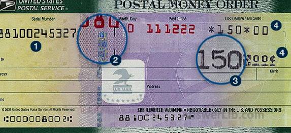 Fake Money Order Image showing fake described in section How to Spot a Fake Money Order