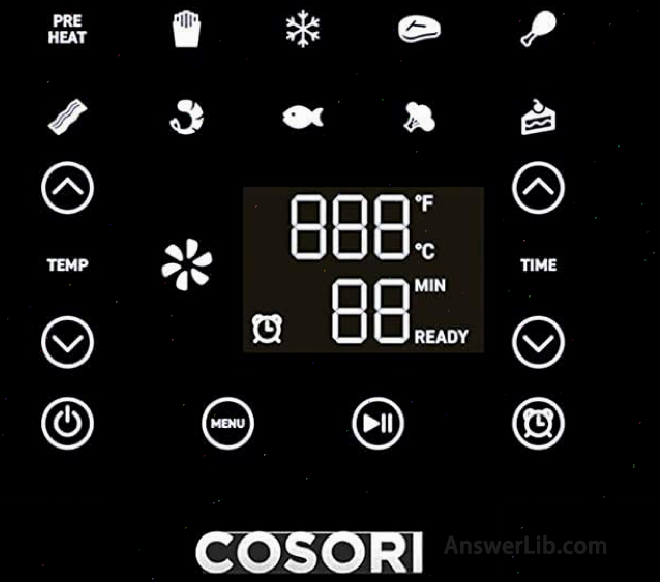 Cosori 5.8QT, DIGITAL-Stainless Steel Air Fryer control panel