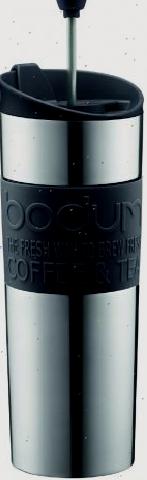 The most easy to carry French press: Bodum Travel Press, Stainless Steel Travel Coffee and Tea Press