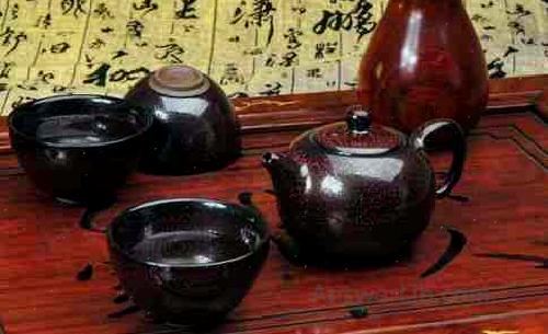 Black porcelain tea set