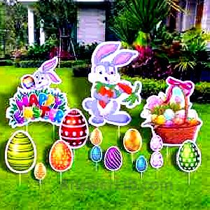 Top4ever Easter Yard Signs, 13PCS OUTDOOR LAWN Decorants