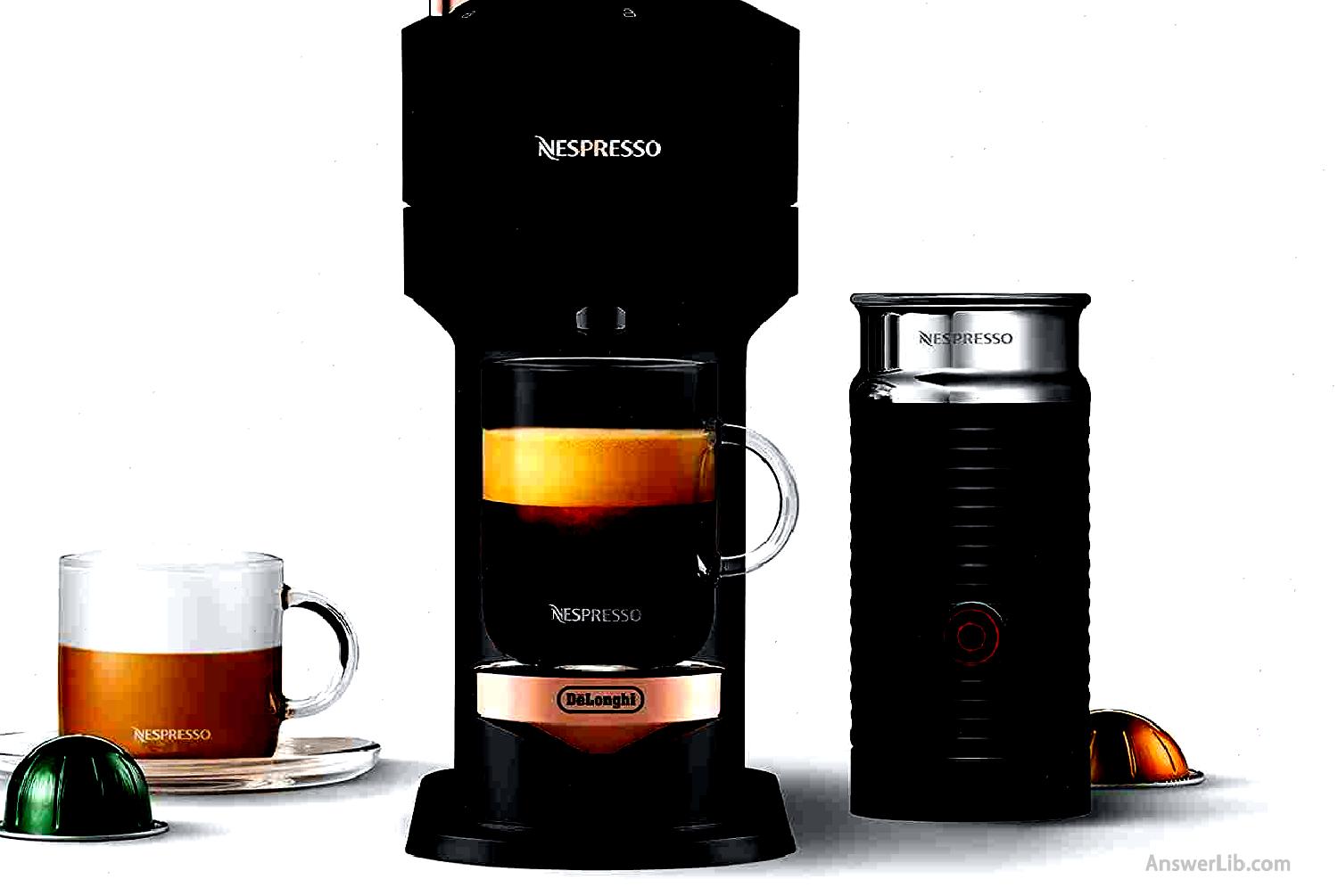 The most exquisite and compact Delong coffee machine: Nespresso Vertuo NEXT COFFEE and ESPRESSO MAKER BY De'longhi, Deluxe Matte Black Rose Gold with Aeroccco Milk Frother