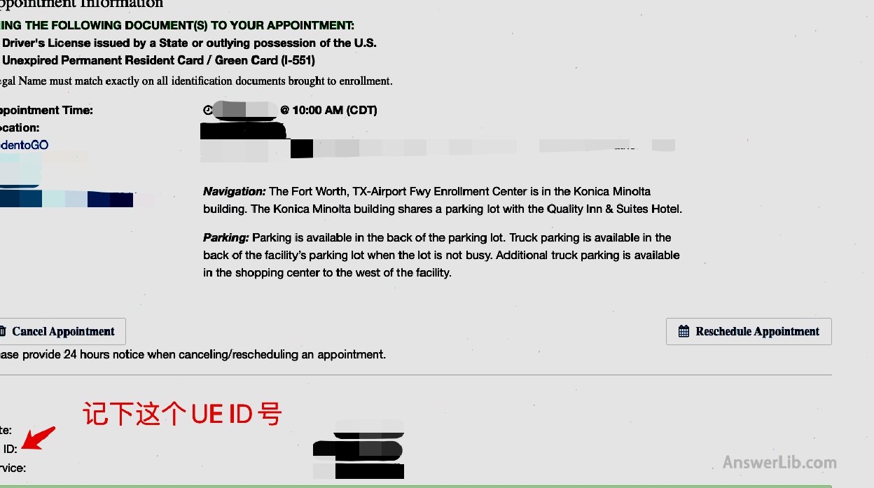 UE ID number of TSA Precheck interview