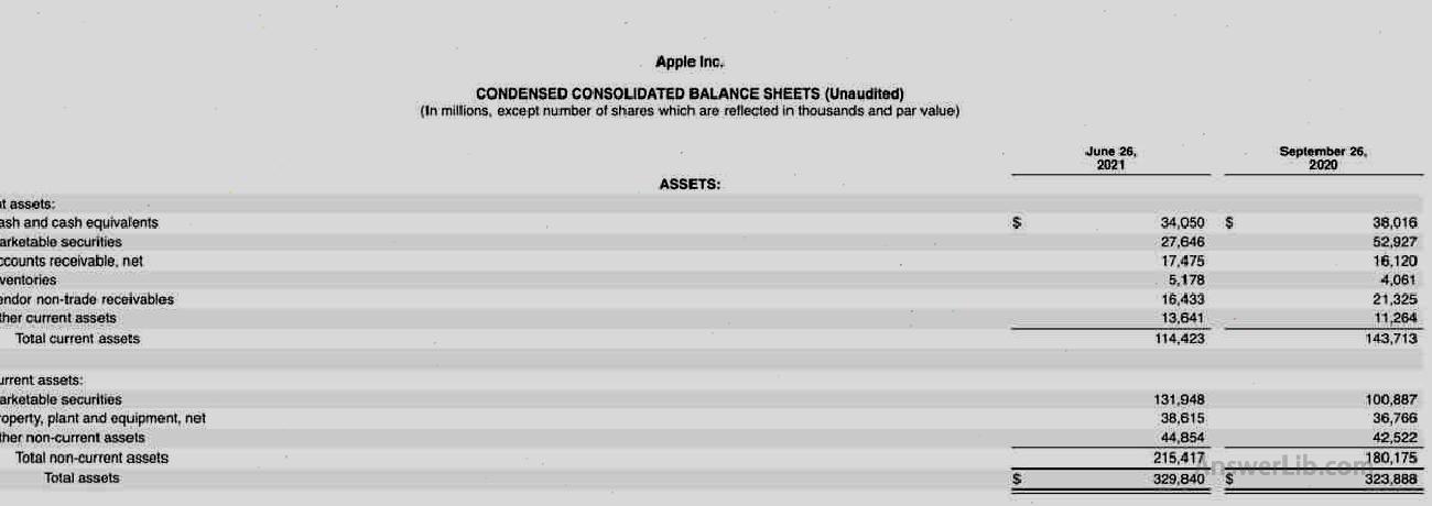 Screenshot of Apple's balance sheet