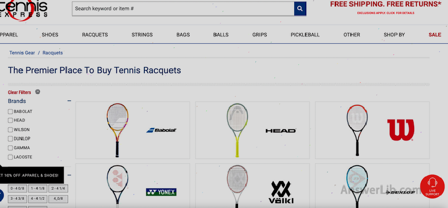 Buy tennis rackets from Tennis Express