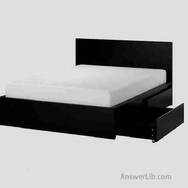  MALM High bed frame/2 storage boxes, black-brown/Luröy, Full 