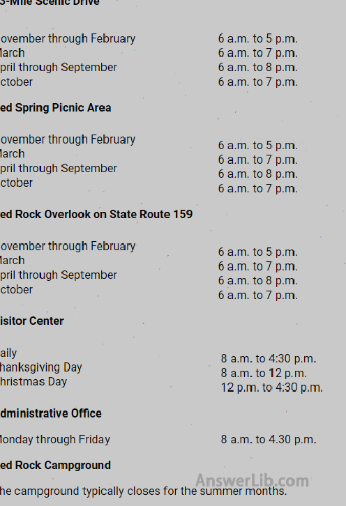 Red Rock Canyon Hours of Operation