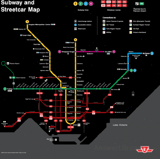 Toronto subway and rail tram line map